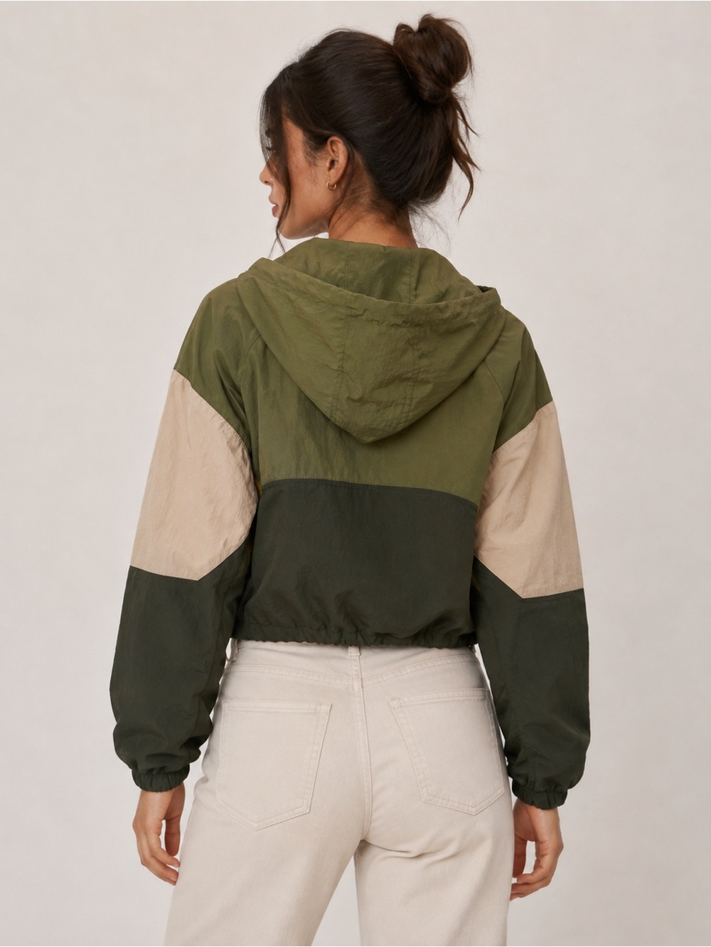 Bershka Olive Green Colorblock Hooded Bomber Jacket - Picture 2 of 8